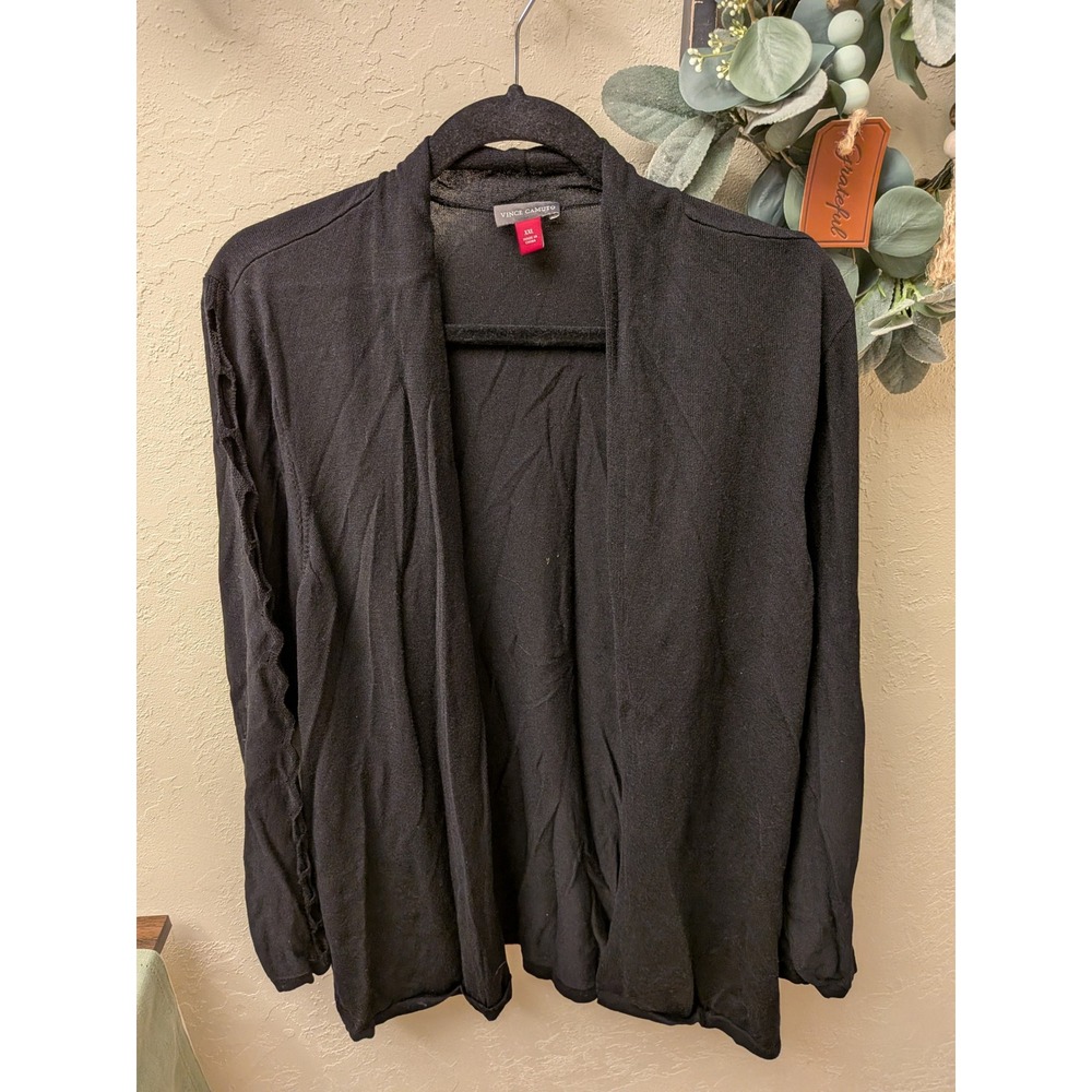 Vince Camuto Womens XXL Black Open Front Cardigan Crochet Cutout Sleeve Knit